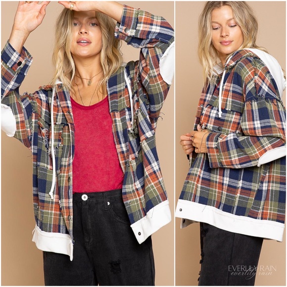 POL Plaid Hooded Shirt Jacket - Picture 9 of 14